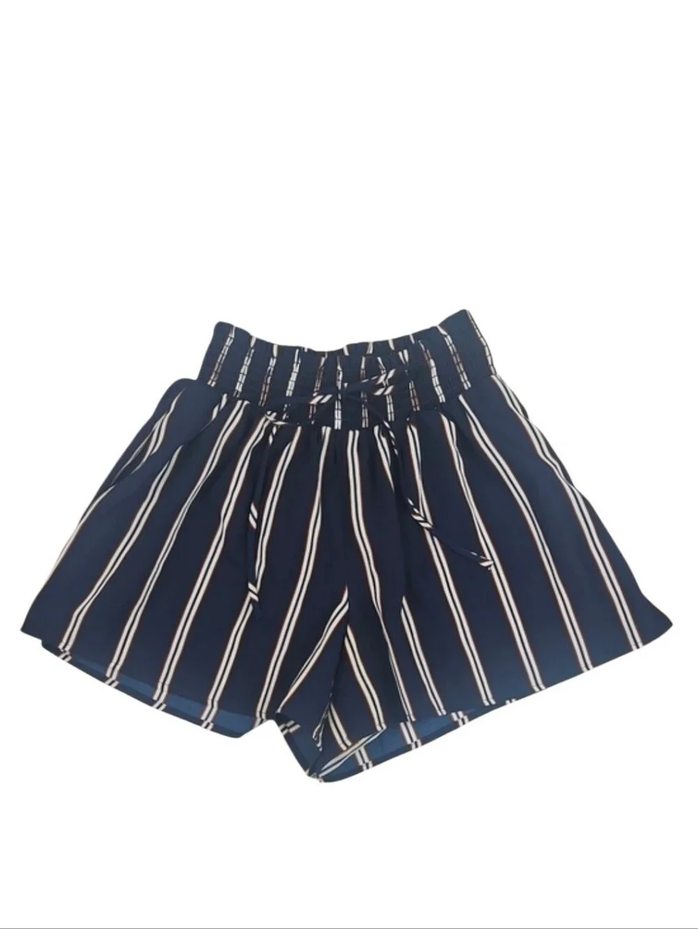 I Joah Navy Blue Striped High-Waist Tie Shorts Casual Coastal Retro Preppy, L